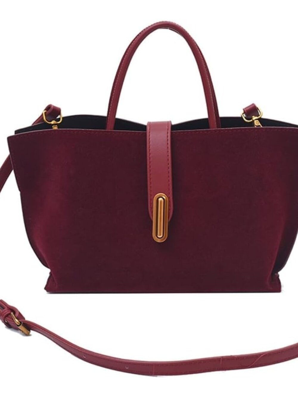 Burgundy Suede Tote Bags for Women - Fall Purse 2024 Brown Handbag Work Top-hand